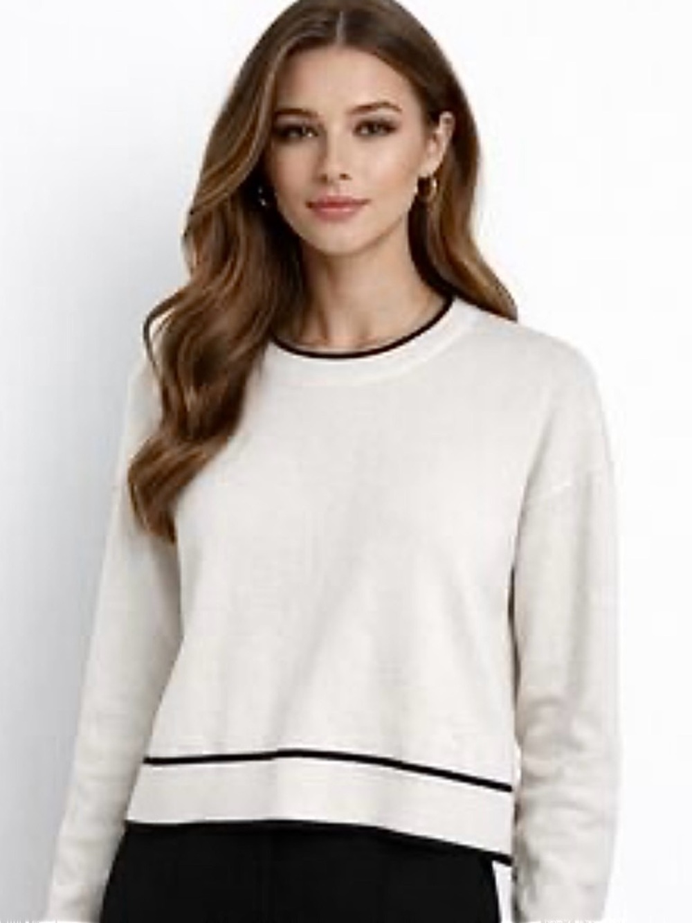 Calvin Klein Cream Crewneck Sweater with Black Trim Size XL